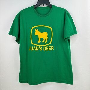 T-shirt Mens Green Yellow Juan's‎ Deer Graphic Print Short Sleeve Minimalist Tee